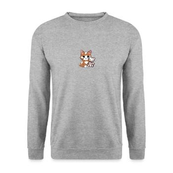 Süße Katze mit Flecken - Unisex Pullover - Weißgrau meliert - Vorne - Alina (178cm) & Michal (187cm)