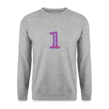 1. 1 Jahr. 1. JUBILÄUM. 1-JÄHRIGES JUBILÄUM - Unisex Pullover - Weißgrau meliert - Vorne - Alina (178cm) & Michal (187cm)