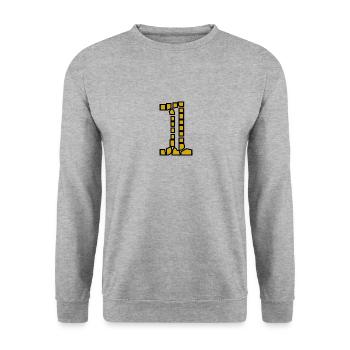 1. 1 Jahr. 1. JUBILÄUM. 1-JÄHRIGES JUBILÄUM - Unisex Pullover - Weißgrau meliert - Vorne - Alina (178cm) & Michal (187cm)