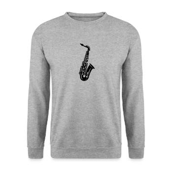 Saxophon - Unisex Pullover - Weißgrau meliert - Vorne - Alina (178cm) & Michal (187cm)