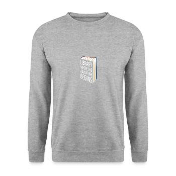 Adventure Begins At Your Library - Unisex Sweatshirt - salt & pepper - Front - Alina (178cm) & Michal (187cm)