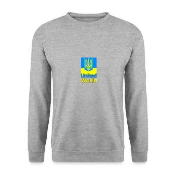 United World - Ukraine - Unisex Pullover - Weißgrau meliert - Vorne - Alina (178cm) & Michal (187cm)