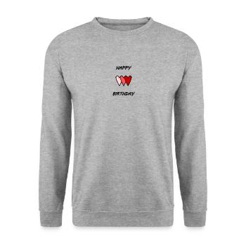 ANNIVERSAIRE. HAPPY BIRTHDAY. JOYEUX ANNIVERSAIRE. - Sweat-shirt Unisexe - gris chiné - Devant - Alina (178cm) & Michal (187cm)