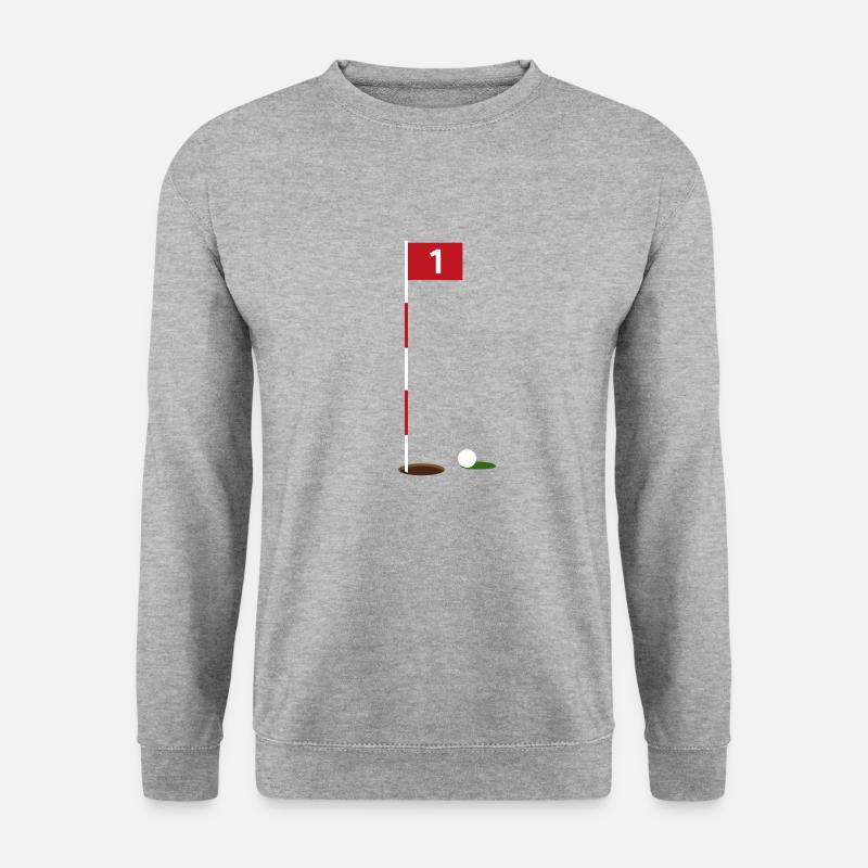 Golfball vor Fahne und Loch / Golf Flag - Unisex Pullover - Weißgrau meliert