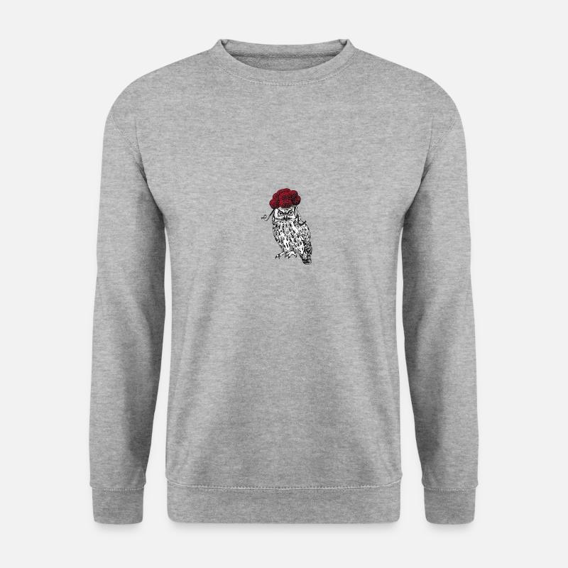 🦉 Eule mit Bollenhut 🌳 - Unisex Pullover - Weißgrau meliert