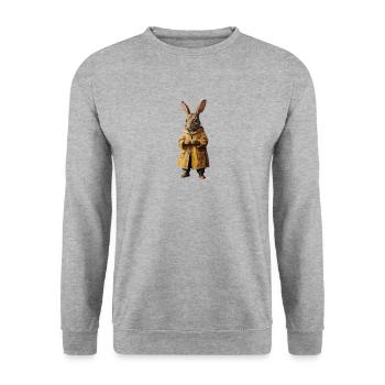 Hase im regenmantel im Retro Style - Unisex Pullover - Weißgrau meliert - Vorne - Alina (178cm) & Michal (187cm)
