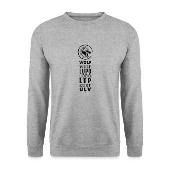 GOWILD Wolf Design in 7 languages - Unisex Sweatshirt - salt & pepper - Front - Alina (178cm) & Michal (187cm)