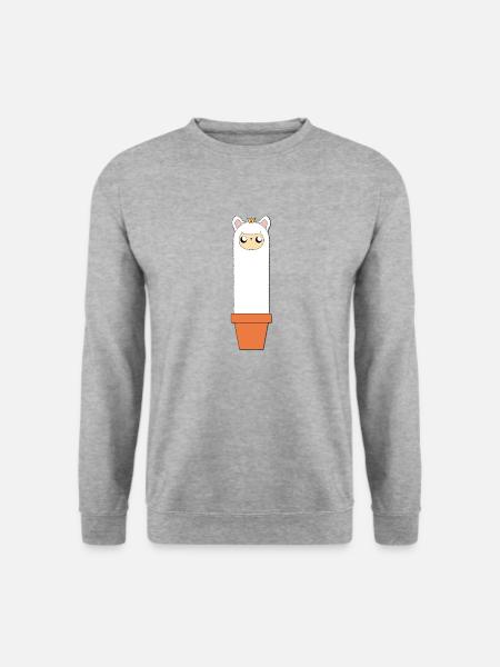 Alpaka im Blumentopf - Unisex Pullover - Weißgrau meliert
