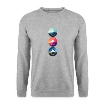 Gebirgslandschaft Geometrische Kunst - Unisex Pullover - Weißgrau meliert - Vorne - Alina (178cm) & Michal (187cm)