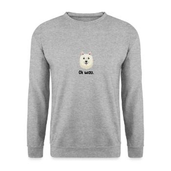 Ok wau mit American Eskimo Hundeliebhaber - Unisex Pullover - Weißgrau meliert - Vorne - Alina (178cm) & Michal (187cm)