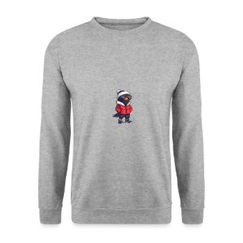 Rabe Krähe Winter - Unisex Pullover - Weißgrau meliert - Vorne - Alina (178cm) & Michal (187cm)
