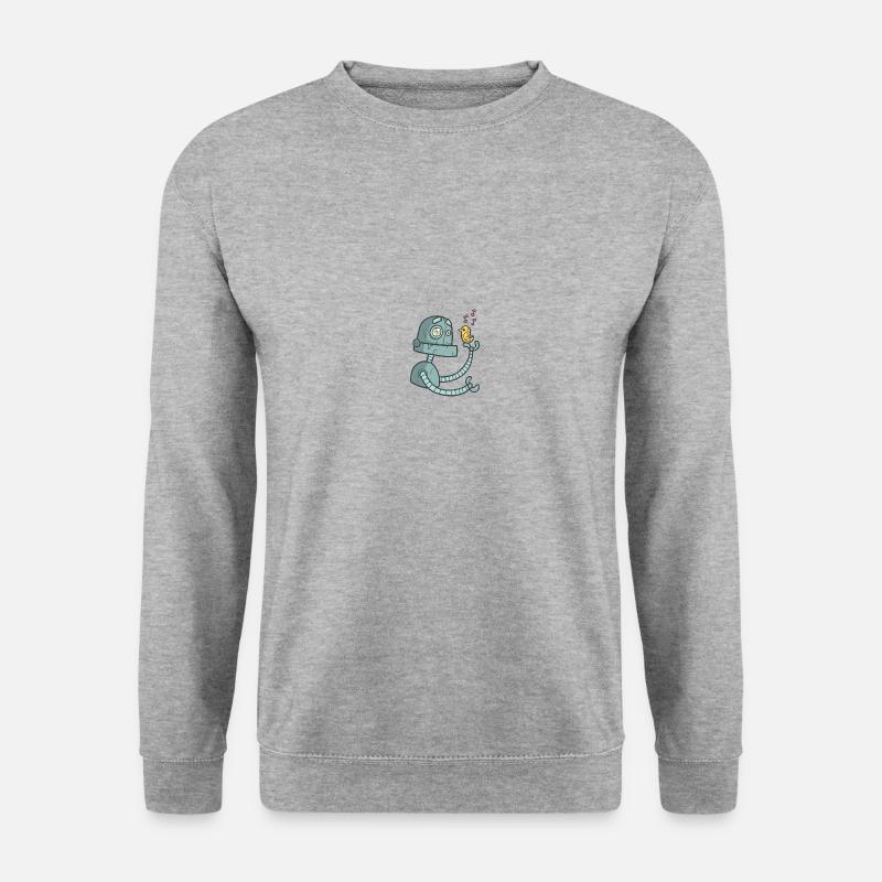 Roboter mit Vogel - Unisex Pullover - Weißgrau meliert