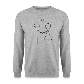Liebe Herz - Unisex Pullover - Weißgrau meliert - Vorne - Alina (178cm) & Michal (187cm)