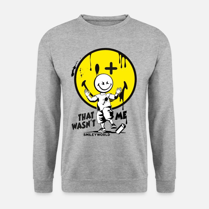 Comic Streetart-Künstler sprüht gelber Smiley - Unisex Pullover - Weißgrau meliert