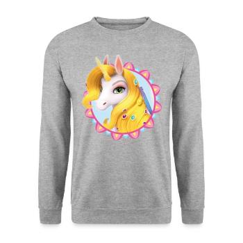 Mia and me Portrait Of Onchao The Unicorn - Unisex Sweatshirt - salt & pepper - Front - Alina (178cm) & Michal (187cm)
