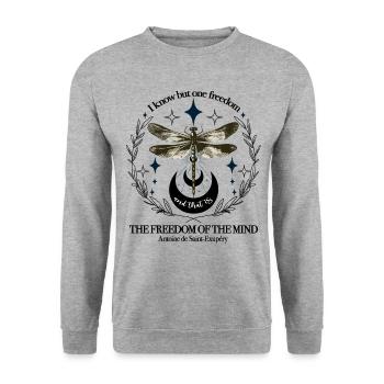 Design von Freiheitszitaten - Unisex Pullover - Weißgrau meliert - Vorne - Alina (178cm) & Michal (187cm)