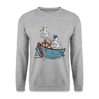 Seagulls, Seagull, Seafarers, Sailors, Travel Boat - Unisex Sweatshirt - salt & pepper - Front - Alina (178cm) & Michal (187cm)