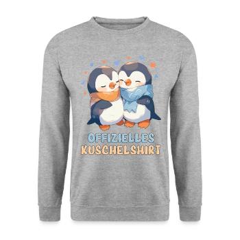 Chemise Câline Officielle Pingouins Amour Coeur Doux - Sweat-shirt Unisexe - gris chiné - Devant - Alina (178cm) & Michal (187cm)