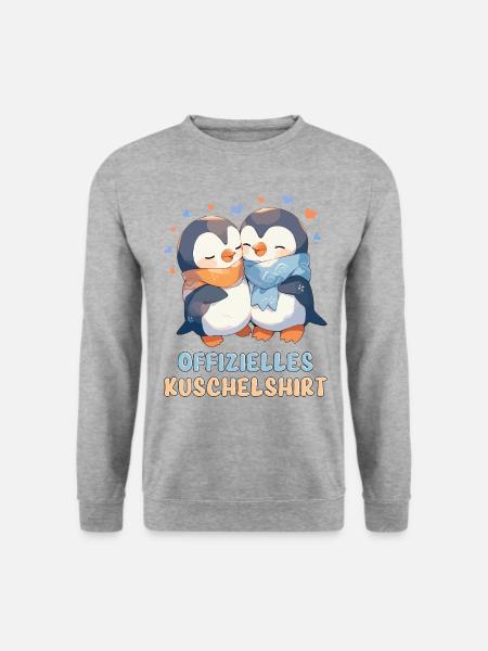 Offizielles Kuschelshirt Pinguine Liebe Herz Süß - Unisex Pullover - Weißgrau meliert
