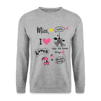 paris Petite Fille Miss Rose Coeur Teen Girl Caniche - Sweat-shirt Unisexe - gris chiné - Devant - Alina (178cm) & Michal (187cm)