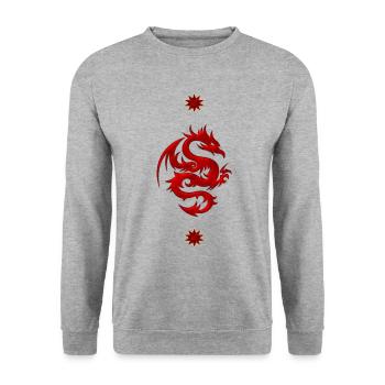 Ehrfürchtiger roter chinesischer Drache - Unisex Pullover - Weißgrau meliert - Vorne - Alina (178cm) & Michal (187cm)