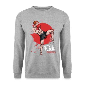 Kickboxer im Roten Hintergrund - Unisex Pullover - Weißgrau meliert - Vorne - Alina (178cm) & Michal (187cm)