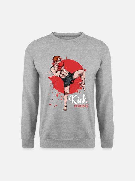 Kickboxer im Roten Hintergrund - Unisex Pullover - Weißgrau meliert