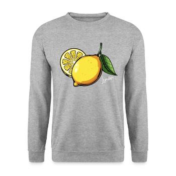 Zitrus Lemon Illustration - Unisex Pullover - Weißgrau meliert - Vorne - Alina (178cm) & Michal (187cm)