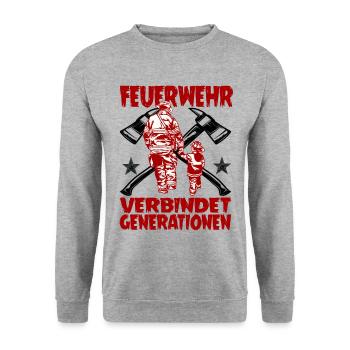 Feuerwehr Großfamilie Papa und Sohn - Unisex Pullover - Weißgrau meliert - Vorne - Alina (178cm) & Michal (187cm)