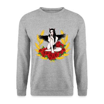 Teuflisch Teufelin Teufelsweib Satansbraten Teufel - Unisex Pullover - Weißgrau meliert - Vorne - Alina (178cm) & Michal (187cm)