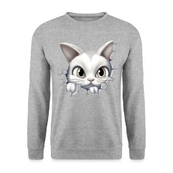 Hole Peekaboo: Baby-Katze auf Abenteuer - Unisex Pullover - Weißgrau meliert - Vorne - Alina (178cm) & Michal (187cm)