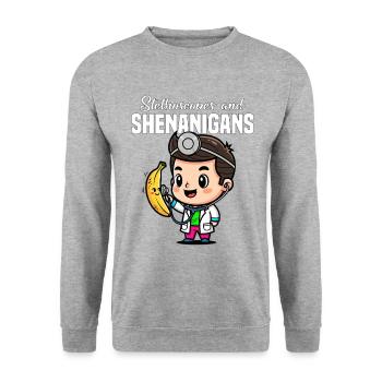 STÉTHOSCOPES ET MANIGANCES - DOCTOR GIFT - Sweat-shirt Unisexe - gris chiné - Devant - Alina (178cm) & Michal (187cm)