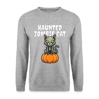 HAUNTED_ZOMBIE_CAT - Unisex Pullover - Weißgrau meliert - Vorne - Alina (178cm) & Michal (187cm)
