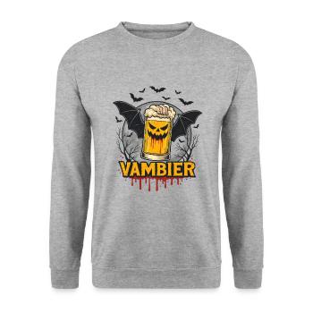 Vambier chauve-souris drôle disant joyeux Halloween - Sweat-shirt Unisexe - gris chiné - Devant - Alina (178cm) & Michal (187cm)