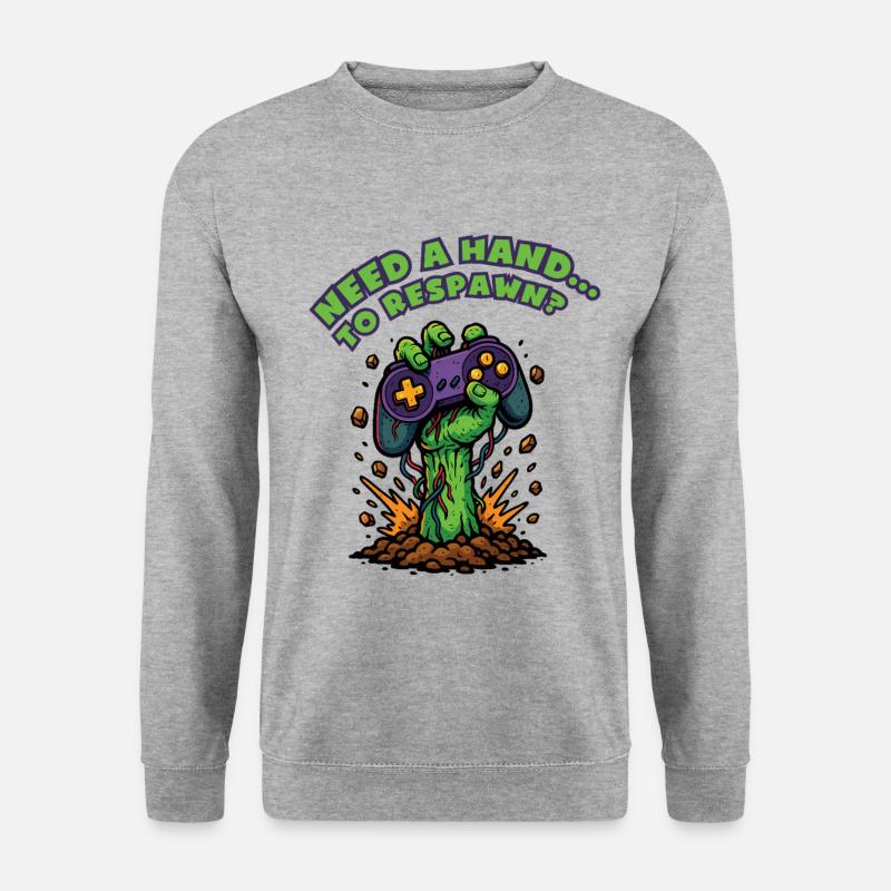 Zombie-Hand-Respawn-Controller - Unisex Pullover - Weißgrau meliert