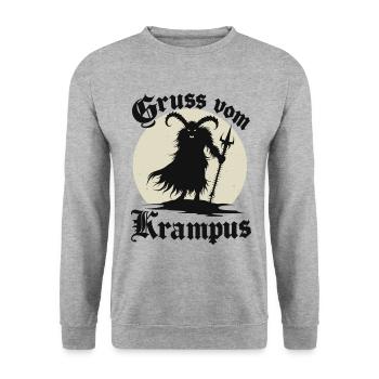 Gruss Vom Krampus Hässliches Weihnachtsmonster - Unisex Pullover - Weißgrau meliert - Vorne - Alina (178cm) & Michal (187cm)