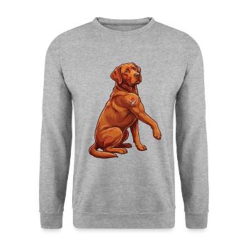 I Love Mom – Muskulöser Foxred Labrador Design - Unisex Pullover - Weißgrau meliert - Vorne - Alina (178cm) & Michal (187cm)