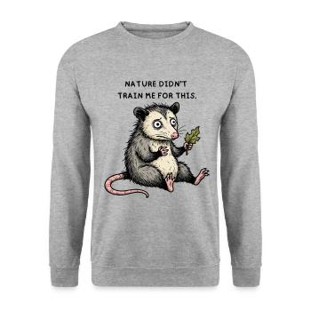La nature ne m’a pas formé pour ça – opossum sauvage - Sweat-shirt Unisexe - gris chiné - Devant - Alina (178cm) & Michal (187cm)