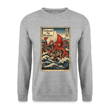 Unleash the Kraken Japanese Vintage Octopus - Unisex Sweatshirt - salt & pepper - Front - Alina (178cm) & Michal (187cm)