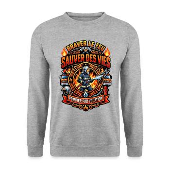 Pompier cadeau homme sapeur-pompier feu héros - Sweat-shirt Unisexe - gris chiné - Devant - Alina (178cm) & Michal (187cm)