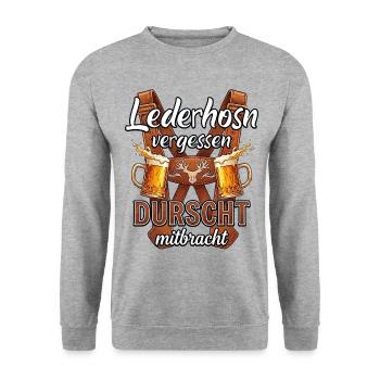 Trachten T-Shirt Herren Trachtenshirt Lederhose - Unisex Pullover - Weißgrau meliert - Vorne - Alina (178cm) & Michal (187cm)