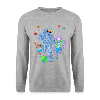 Astronaut Alien Fußballshirt - Unisex Pullover - Weißgrau meliert - Vorne - Alina (178cm) & Michal (187cm)