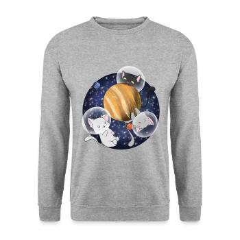 Chemise Kawaii Space Cats Jupiter - Sweat-shirt Unisexe - gris chiné - Devant - Alina (178cm) & Michal (187cm)