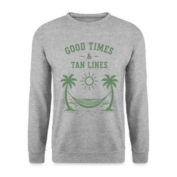 Bons moments et vacances à la plage à Tan Lines Été - Sweat-shirt Unisexe - gris chiné - Devant - Alina (178cm) & Michal (187cm)