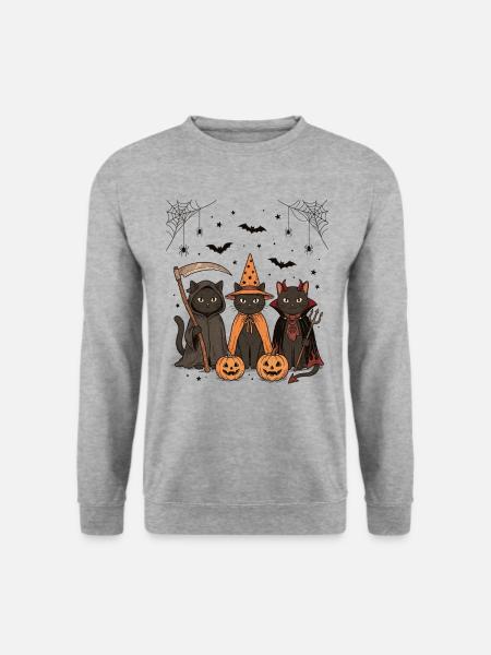 Halloween Katzen, Halloween Party Hexe Vampir - Unisex Pullover - Weißgrau meliert