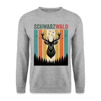 Ein Hirsch im Wald mit Vögel Natur Schwarzwald - Unisex Pullover - Weißgrau meliert - Vorne - Alina (178cm) & Michal (187cm)