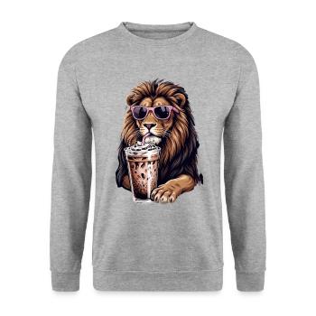 Lion with Pink Sunglasses Shake - Unisex Sweatshirt - salt & pepper - Front - Alina (178cm) & Michal (187cm)