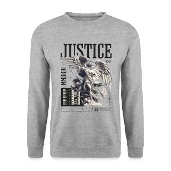 Justice Angel Statue: Urban Dark Aesthetic - Unisex Pullover - Weißgrau meliert - Vorne - Alina (178cm) & Michal (187cm)
