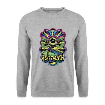 Ego Tod Psytrance – Rave-Outfit Psy Trance Goa - Unisex Pullover - Weißgrau meliert - Vorne - Alina (178cm) & Michal (187cm)