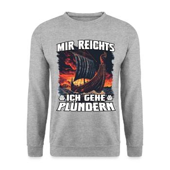 Vikingerschiff Plünderer Raid Motiv - Unisex Pullover - Weißgrau meliert - Vorne - Alina (178cm) & Michal (187cm)